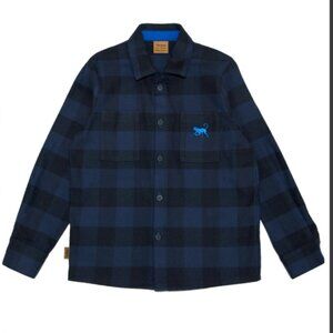Hebe Boys Shirt with blue checks Plaid and Embroidery 100% Cotton Size 4-6